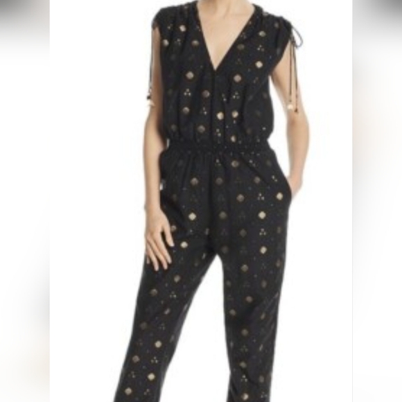 White House Black Market Pants - White House Black Market Black Jumpsuit with Gold Accents.Sz S